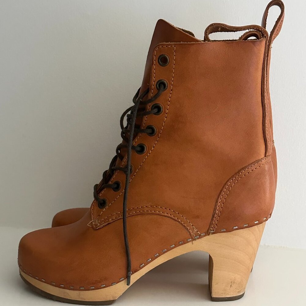 Sweedish Hasbeens Lace-Up Ankle Boot in Natural Leather Size EU 36